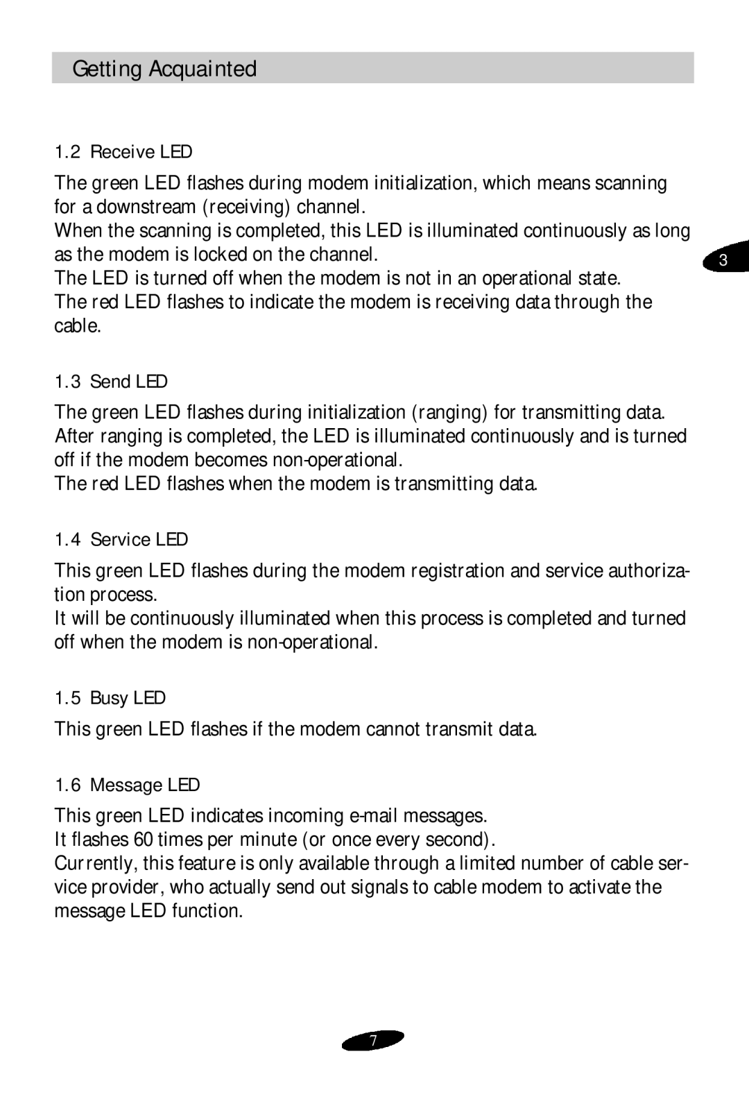 Samsung SCM-100R user manual Receive LED, Send LED, Service LED, Busy LED, Message LED 