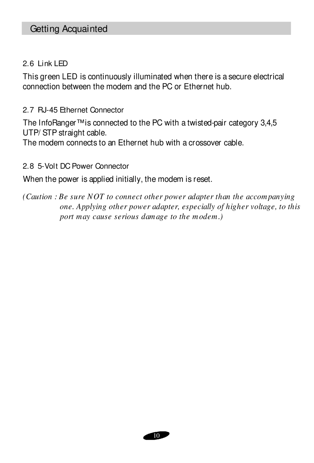 Samsung SCM-100R user manual Link LED, RJ-45 Ethernet Connector, Volt DC Power Connector 