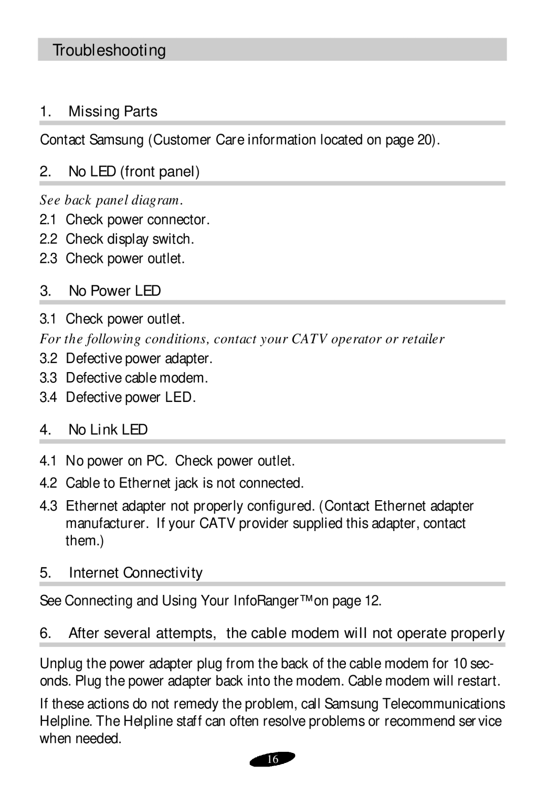 Samsung SCM-100R user manual Troubleshooting 