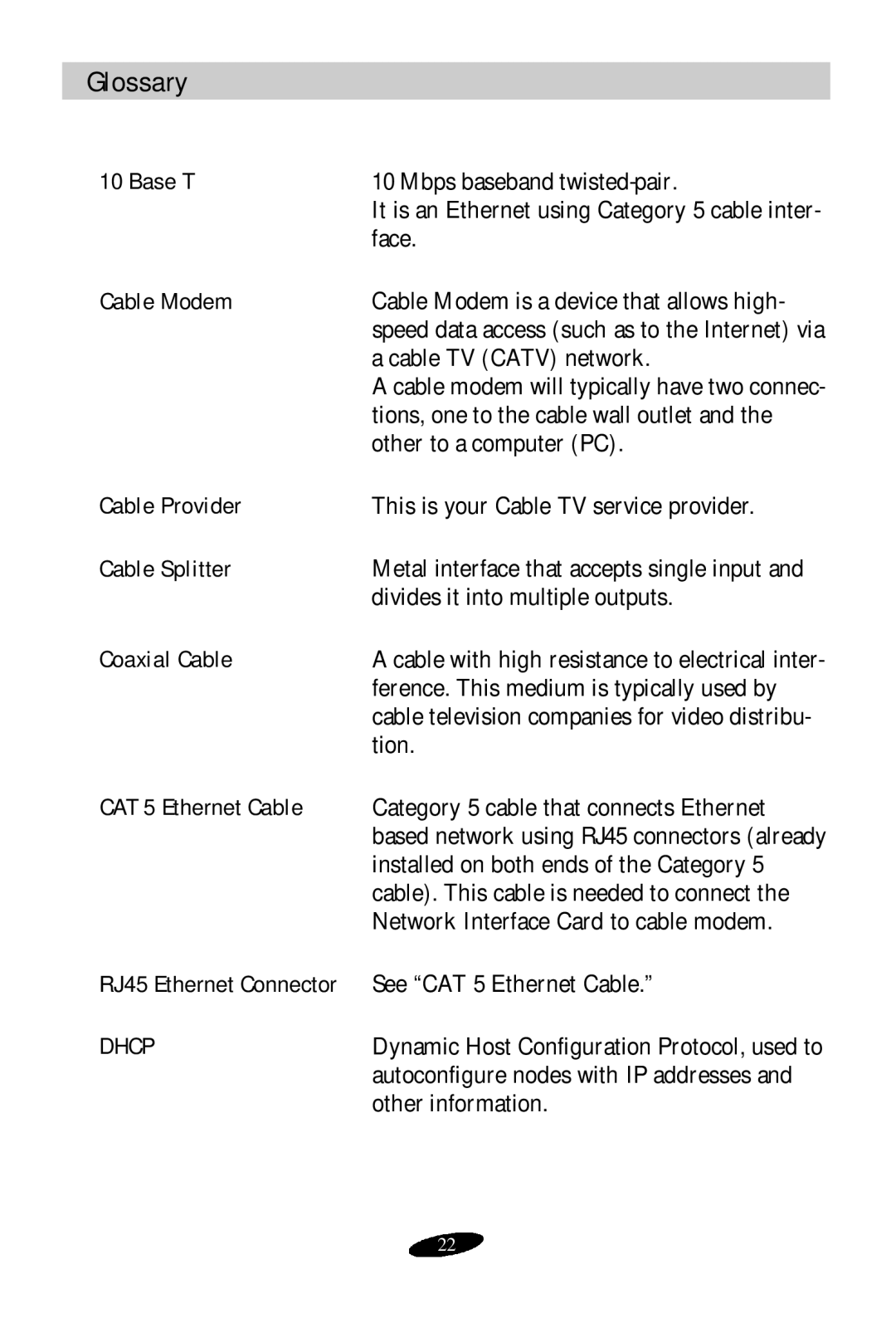 Samsung SCM-100R user manual Glossary 