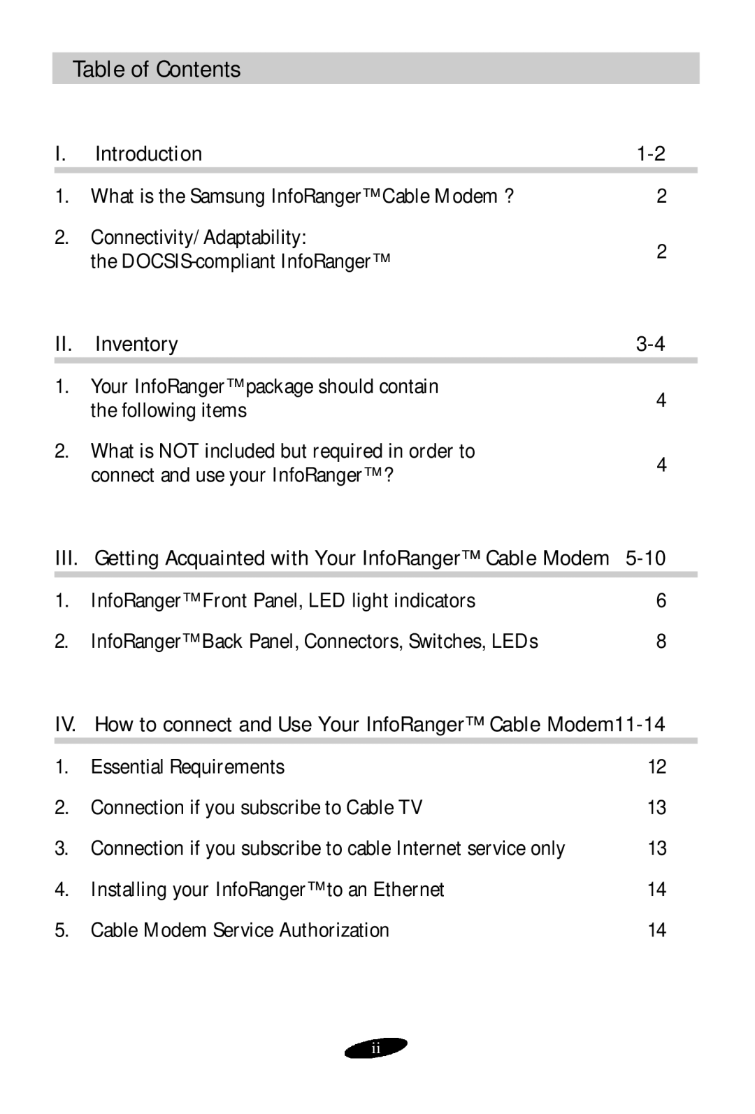 Samsung SCM-100R user manual Table of Contents 