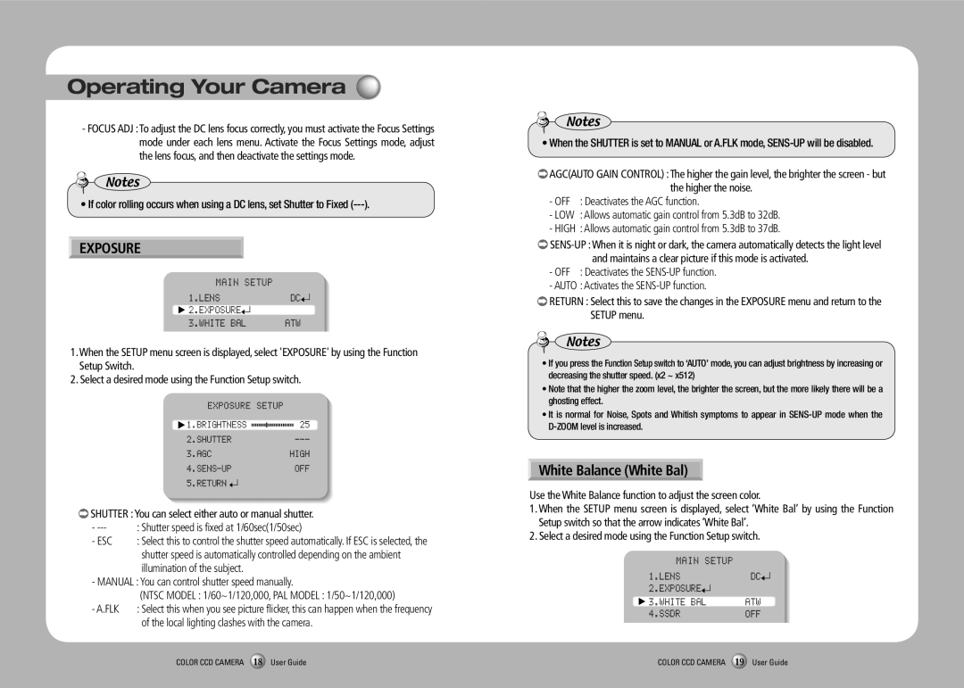 Samsung SCO-2080RP manual Exposure, White Balance White Bal 