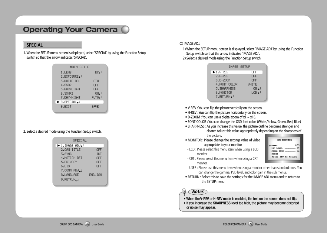 Samsung SCO-2080RP manual Special, Retrun Image ADJ, Zoom OFF, White, Monitor LCD Return 