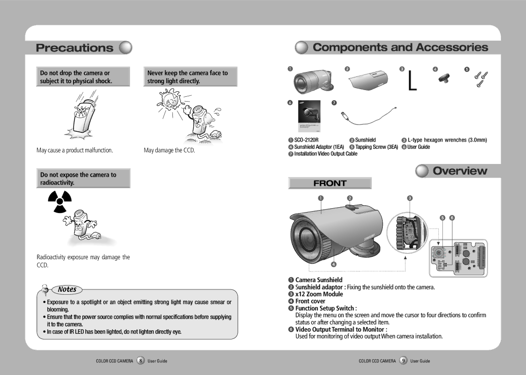 Samsung SCO-2120R manual Components and Accessories, Overview, Front 