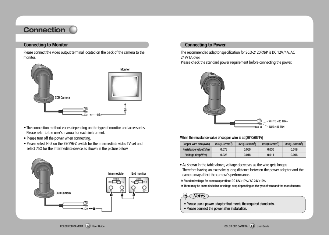 Samsung SCO-2120R manual Connection, Connecting to Monitor, Connecting to Power 