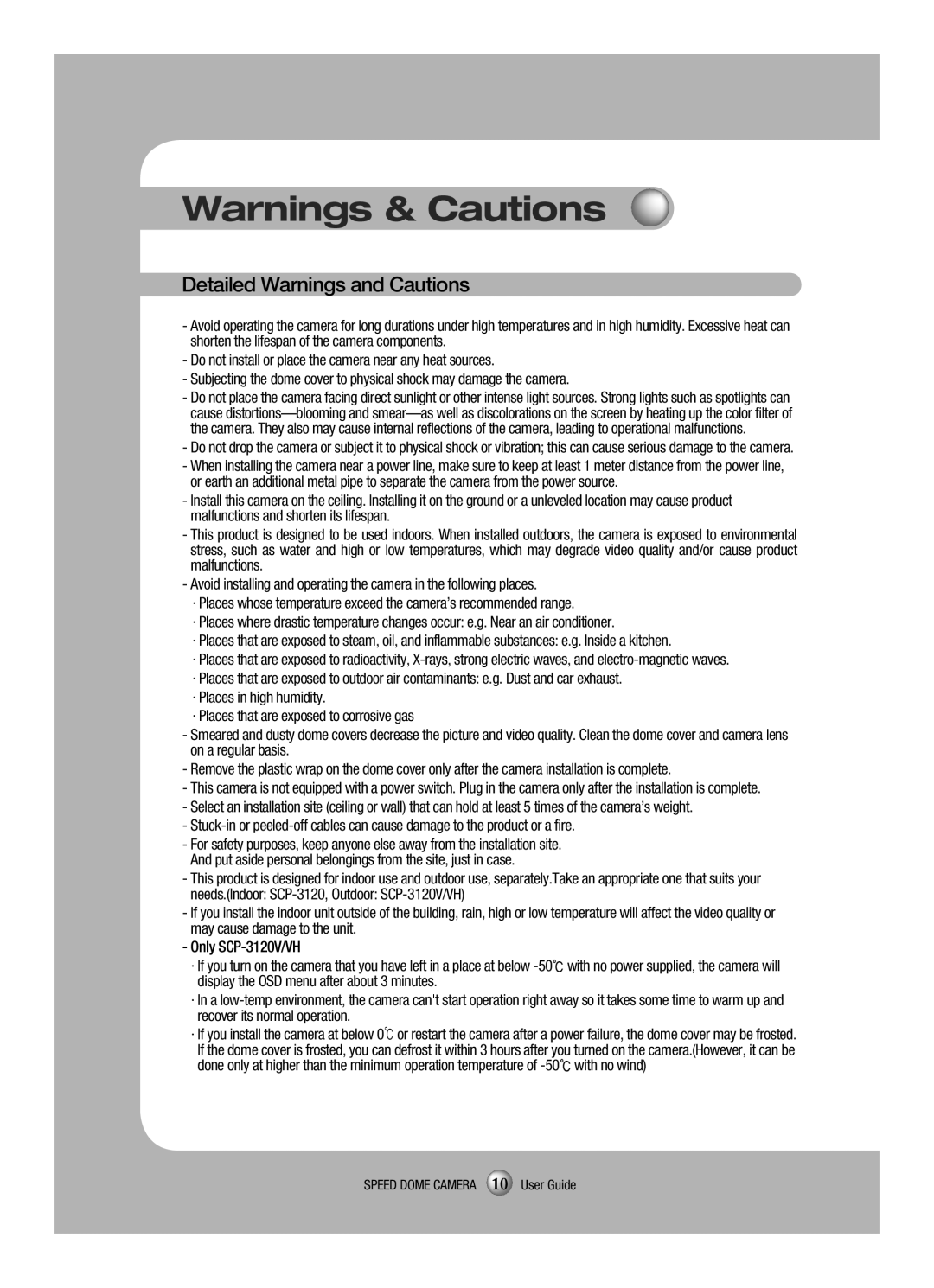 Samsung SCP-3120VH manual Detailed Warnings and Cautions 