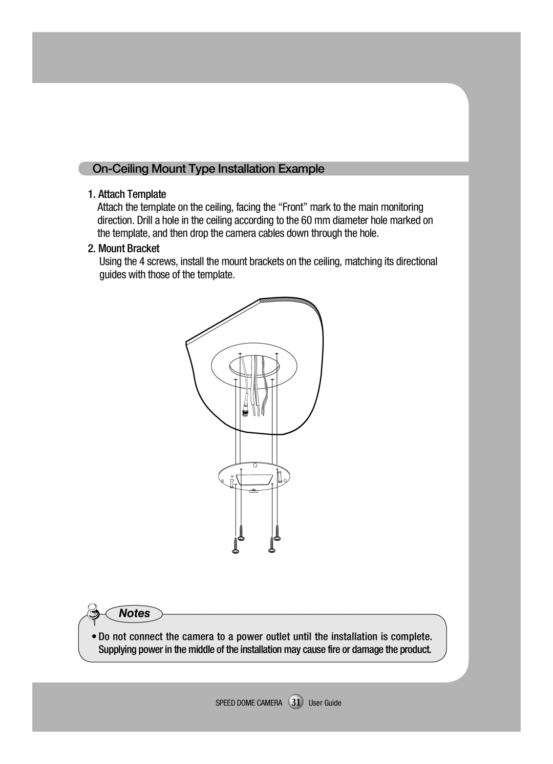 Samsung SCP-3120VH manual On-Ceiling Mount Type Installation Example, Attach Template 