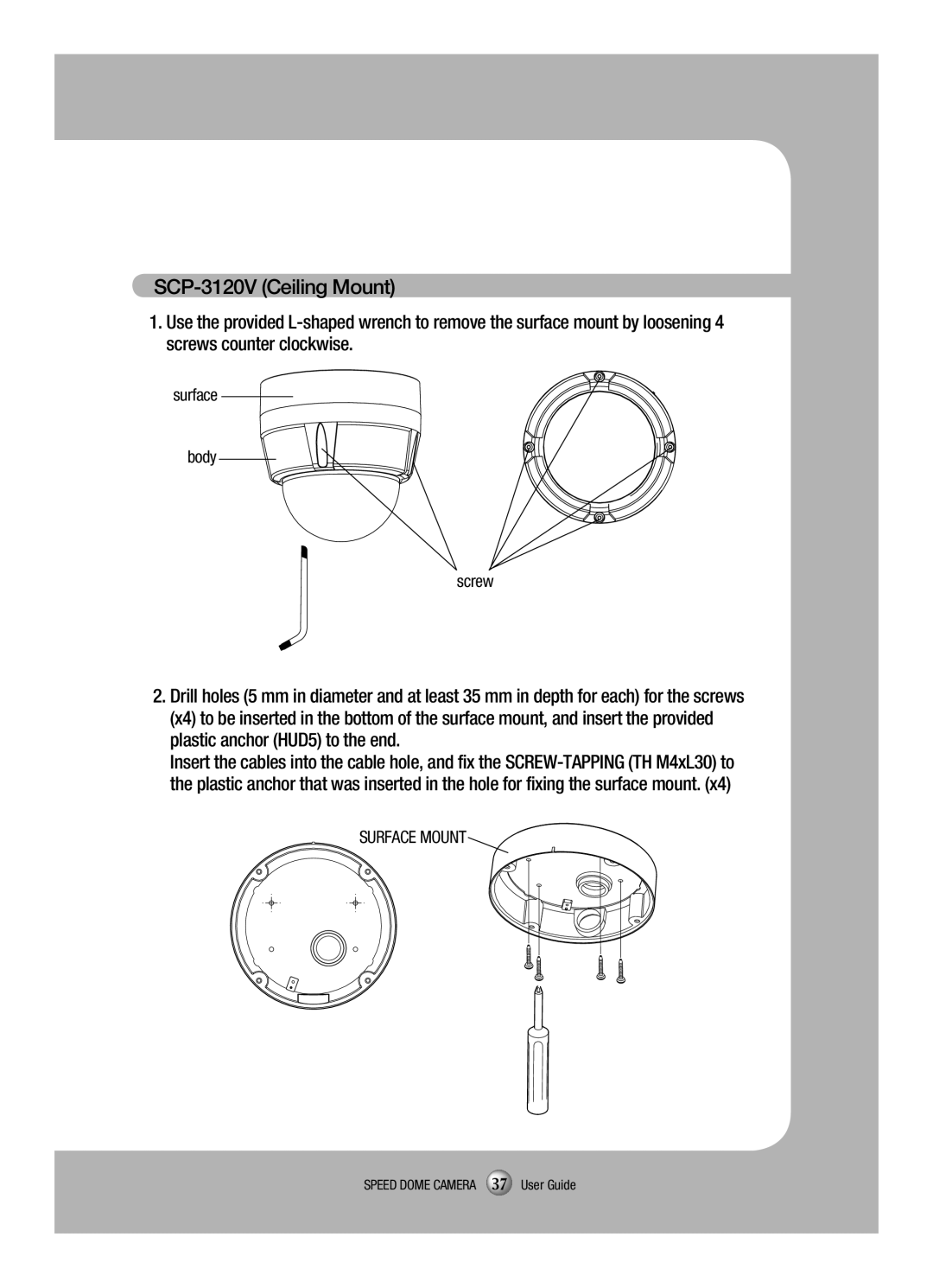 Samsung SCP-3120VH manual SCP-3120V Ceiling Mount 