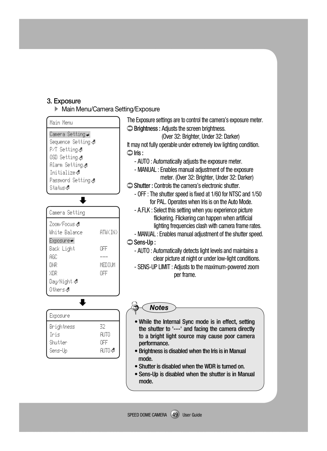 Samsung SCP-3120VH manual Iris, Auto, Shutter, Sens-Up 