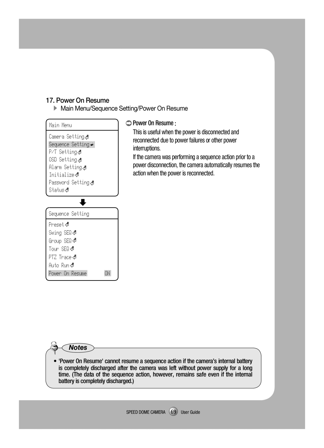 Samsung SCP-3120VH manual  ĶMain Menu/Sequence Setting/Power On Resume 