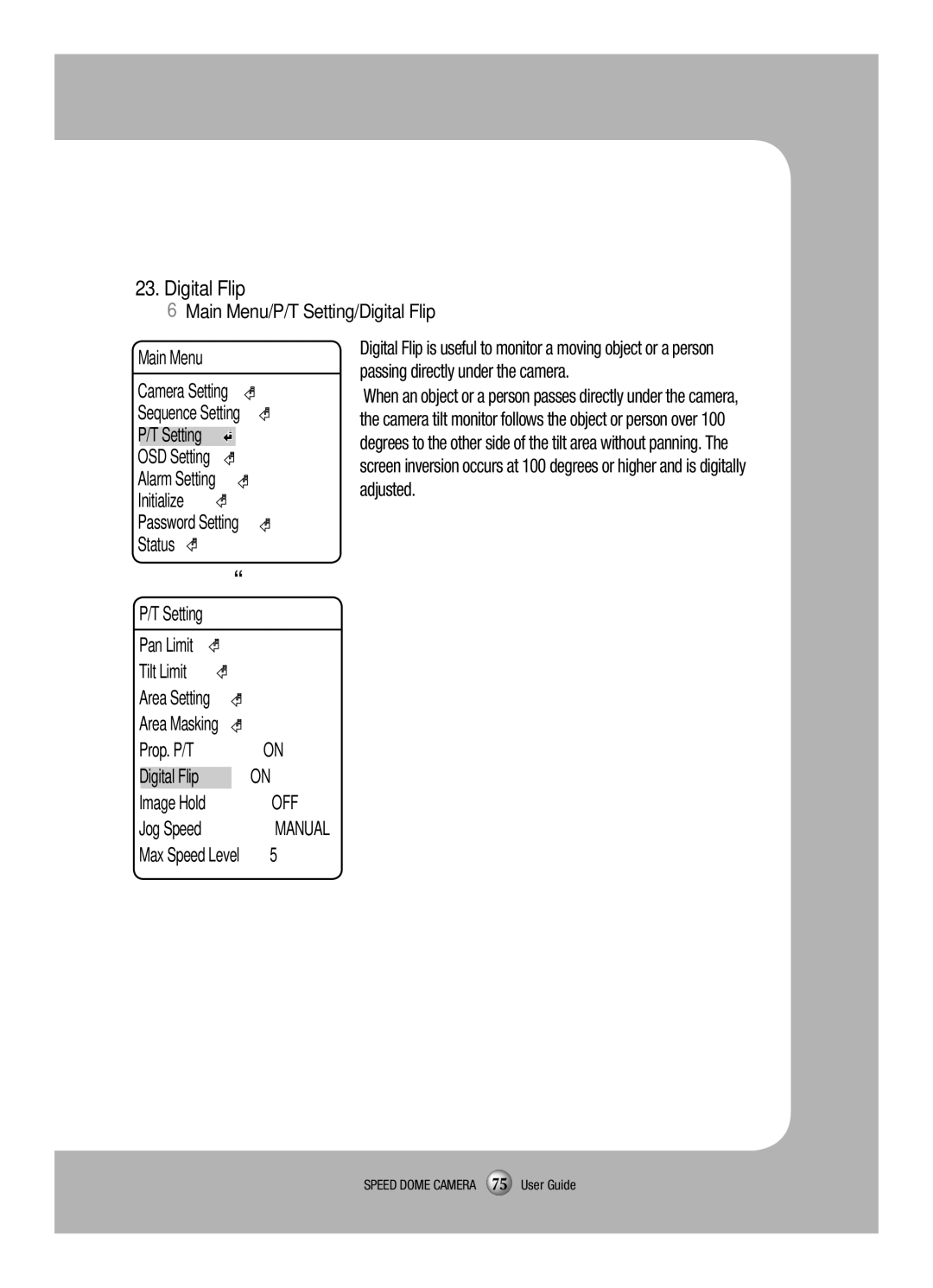 Samsung SCP-3120VH manual  ĶMain Menu/P/T Setting/Digital Flip 