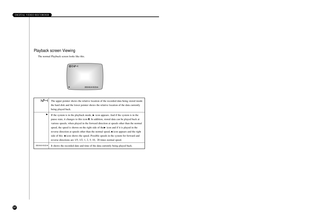 Samsung SCR-3000P user manual Playback screen Viewing 