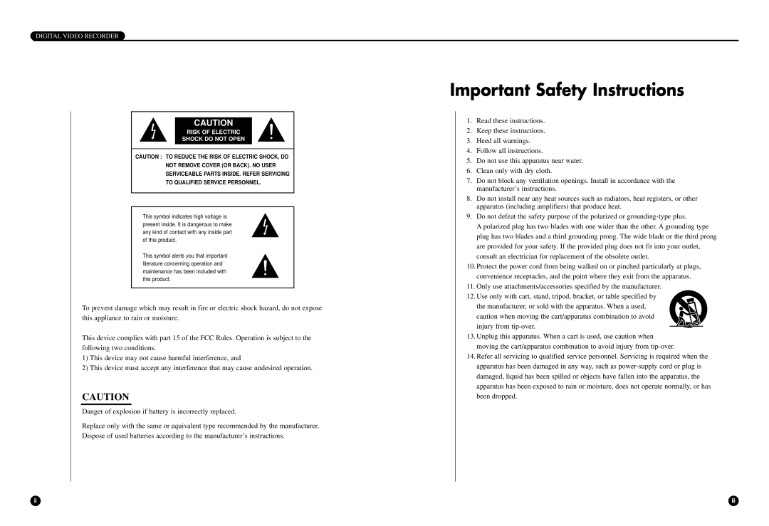 Samsung SCR-3000P user manual Important Safety Instructions, Digital Video Recorder 