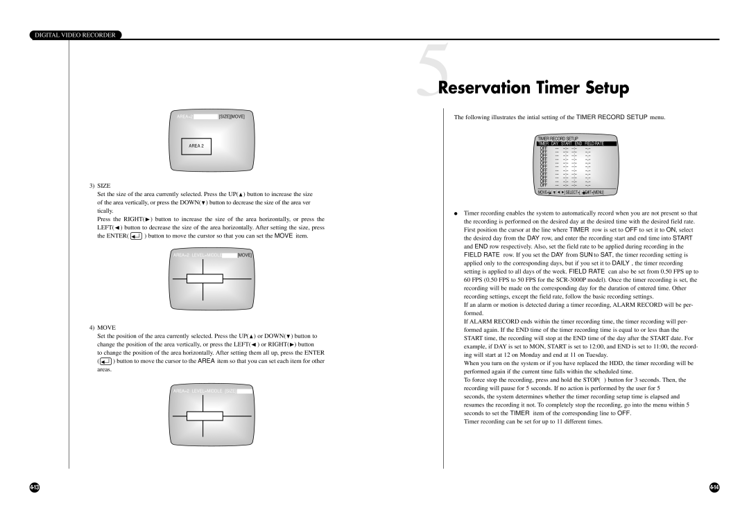 Samsung SCR-3000P user manual 5Reservation Timer Setup, Size, Move 