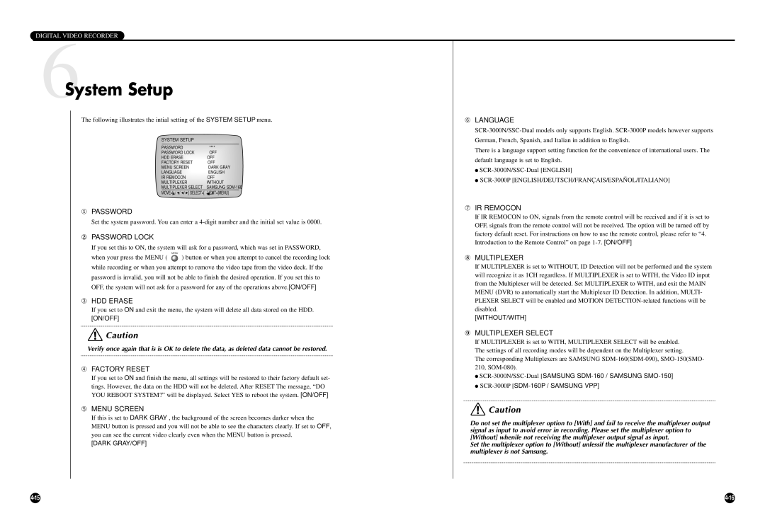 Samsung SCR-3000P user manual 6System Setup 