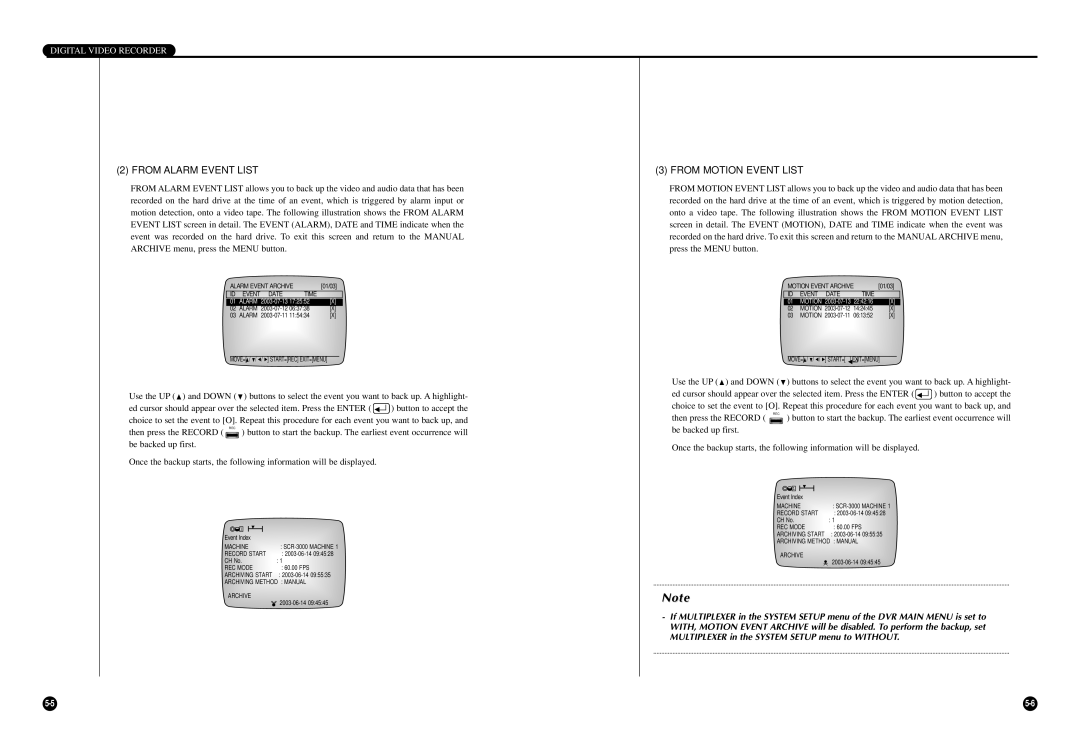 Samsung SCR-3000P user manual From Alarm Event List, From Motion Event List 