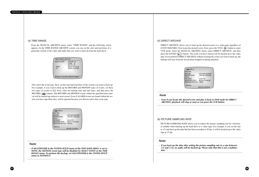 Samsung SCR-3000P user manual Time Range, Direct Archive, Picture Sampling Rate 