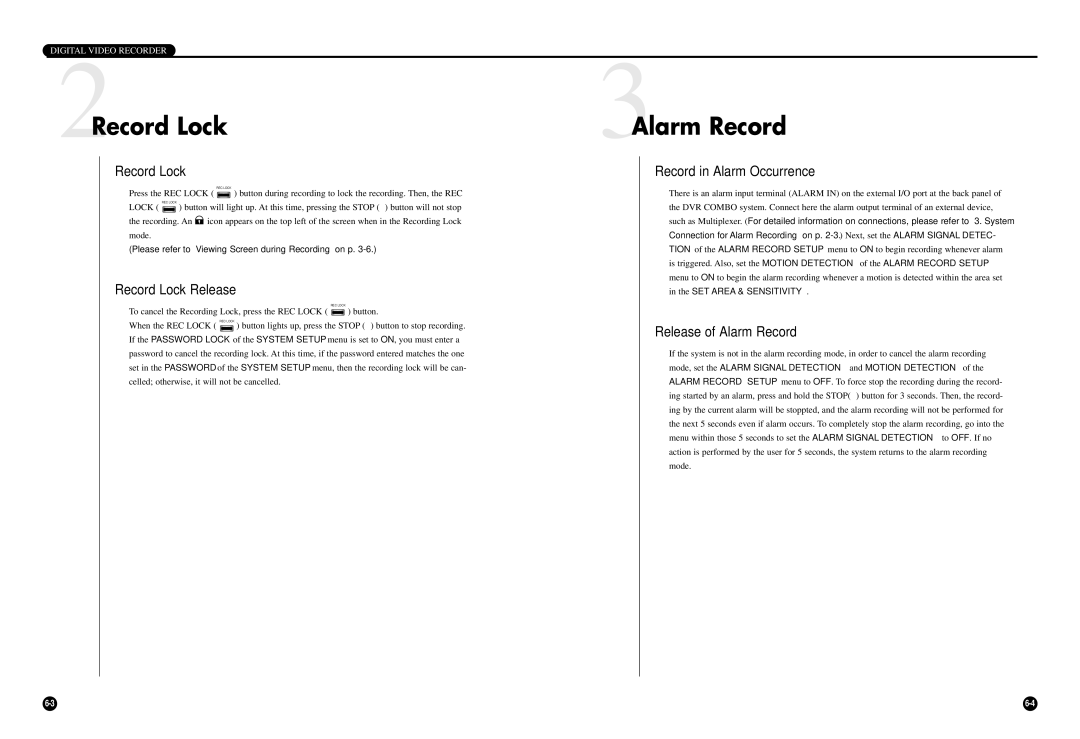 Samsung SCR-3000P user manual 2Record Lock, 3Alarm Record 