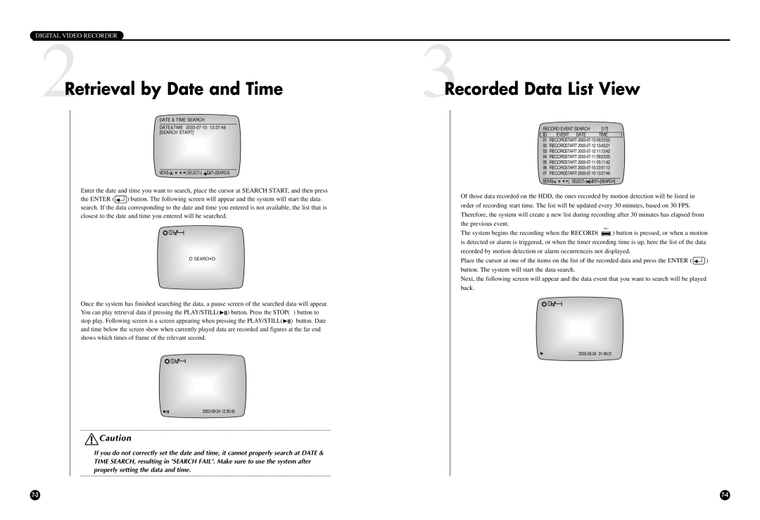 Samsung SCR-3000P user manual 2Retrieval by Date and Time, 3Recorded Data List View 