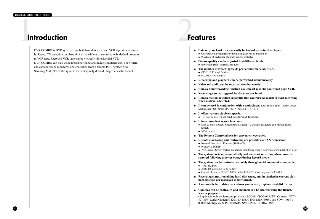 Samsung SCR-3000P user manual 1Introduction, 2Features 