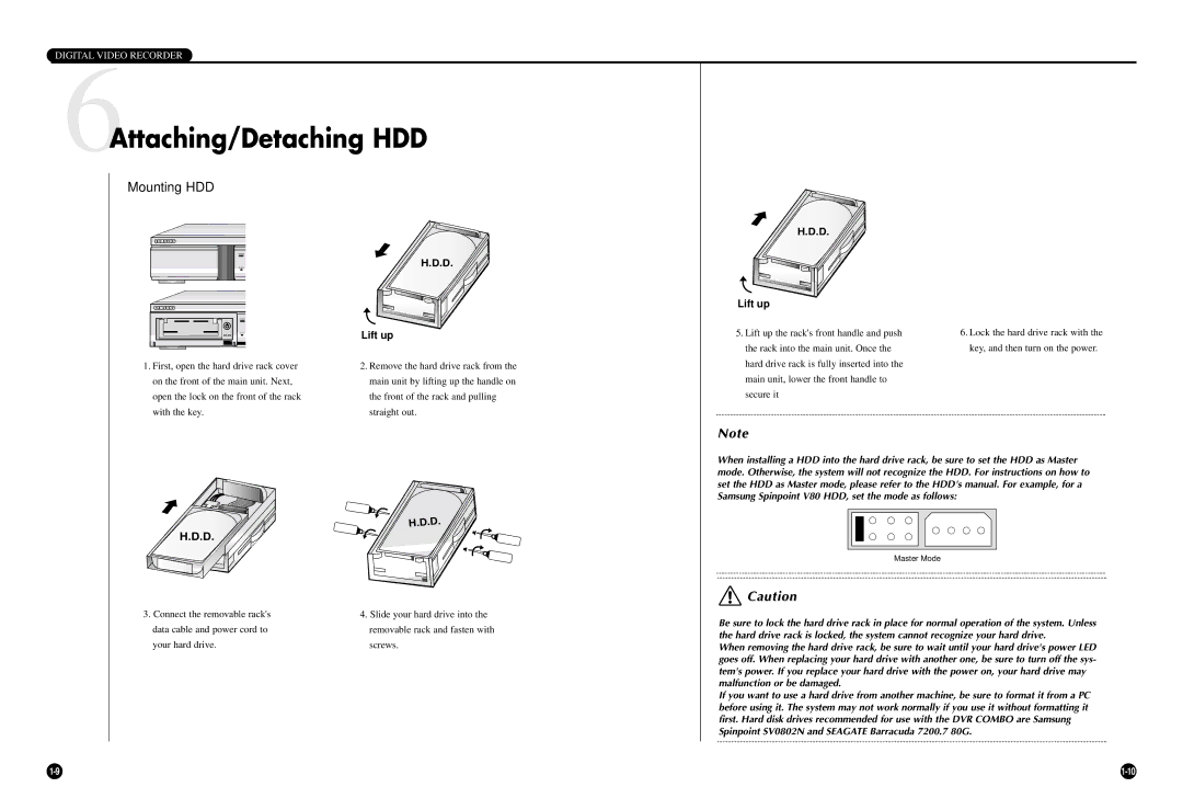 Samsung SCR-3000P user manual 6Attaching/Detaching HDD, Mounting HDD 