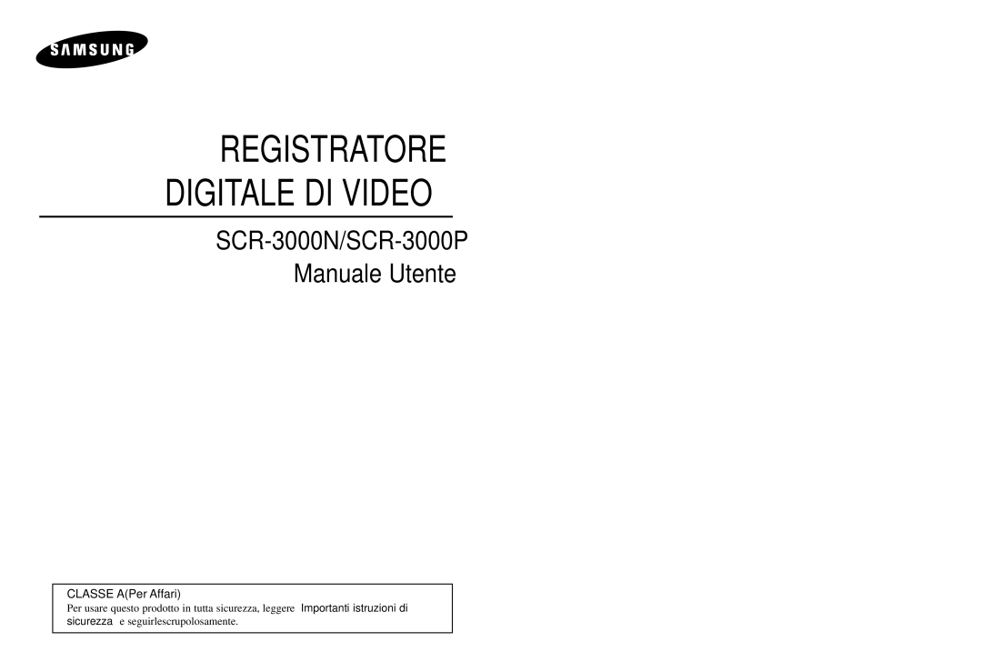 Samsung SCR-3000P manual Registratore Digitale DI Video 