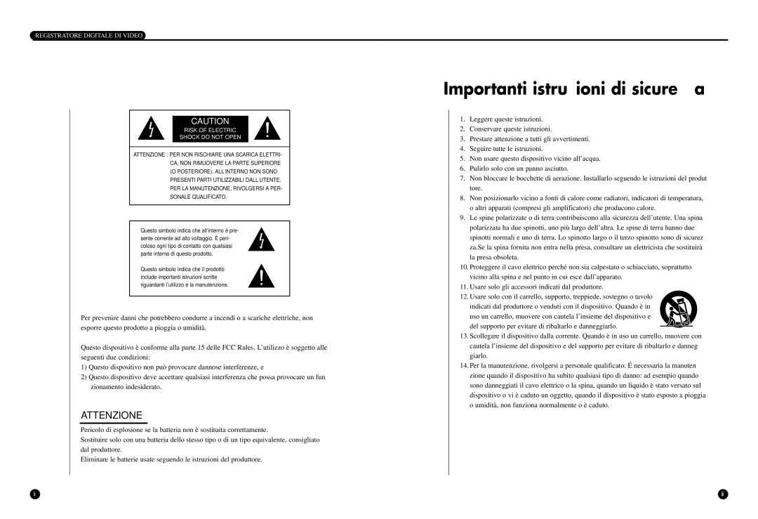 Samsung SCR-3000P manual Importanti istruzioni di sicurezza, Registratore Digitale DI Video 