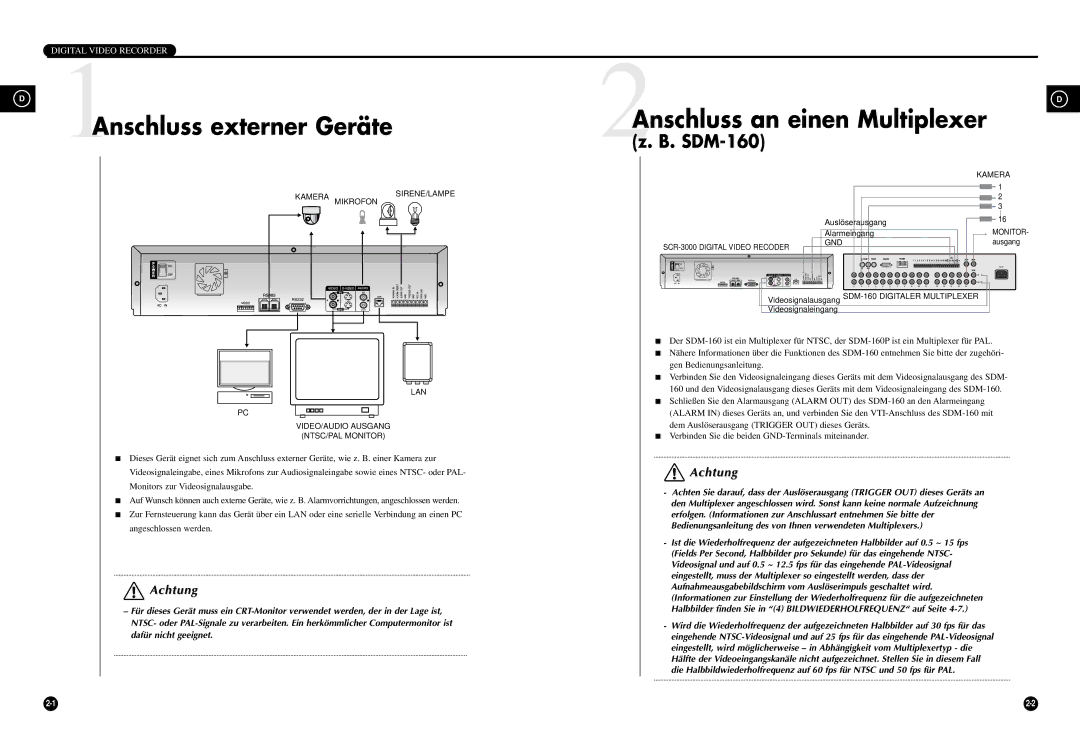 Samsung SCR-3000P manual Anschluss externer Geräte 