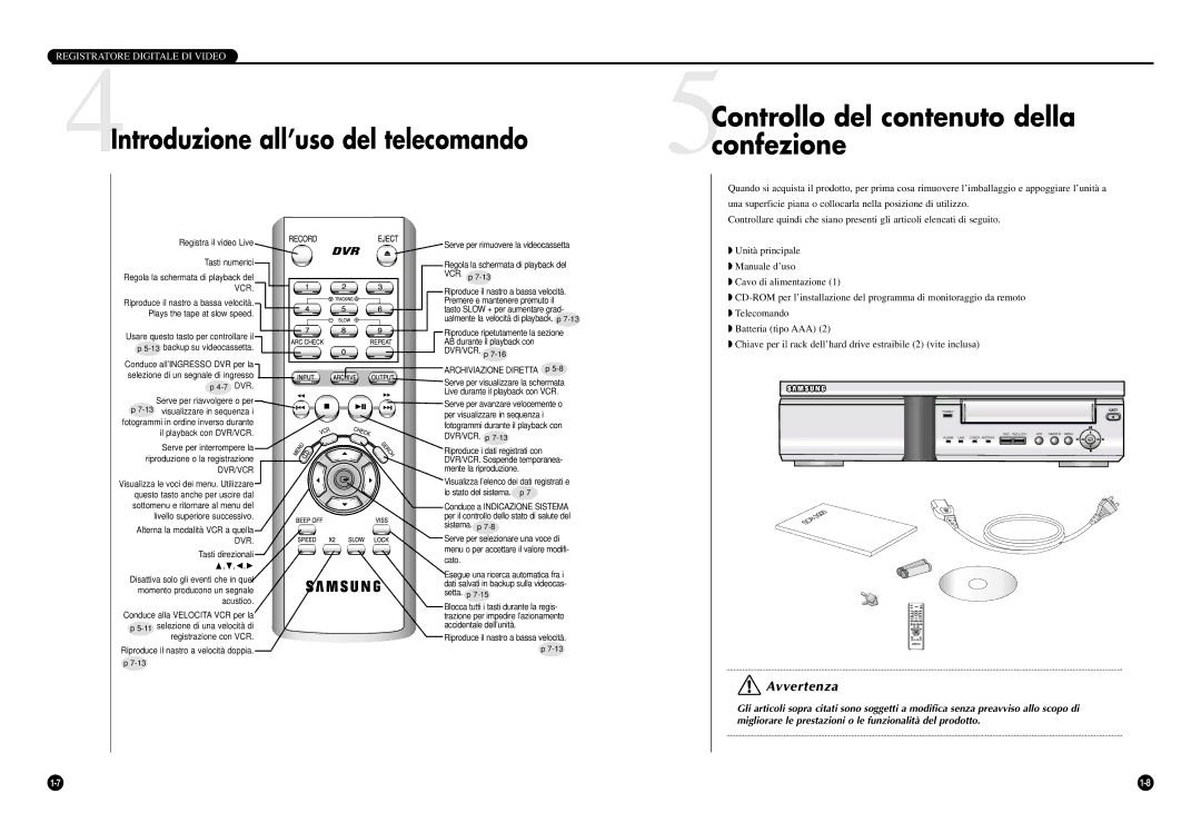 Samsung SCR-3000P manual 5confezione, Unità principale, Manuale d’uso, Cavo di alimentazione, Batteria tipo AAA 