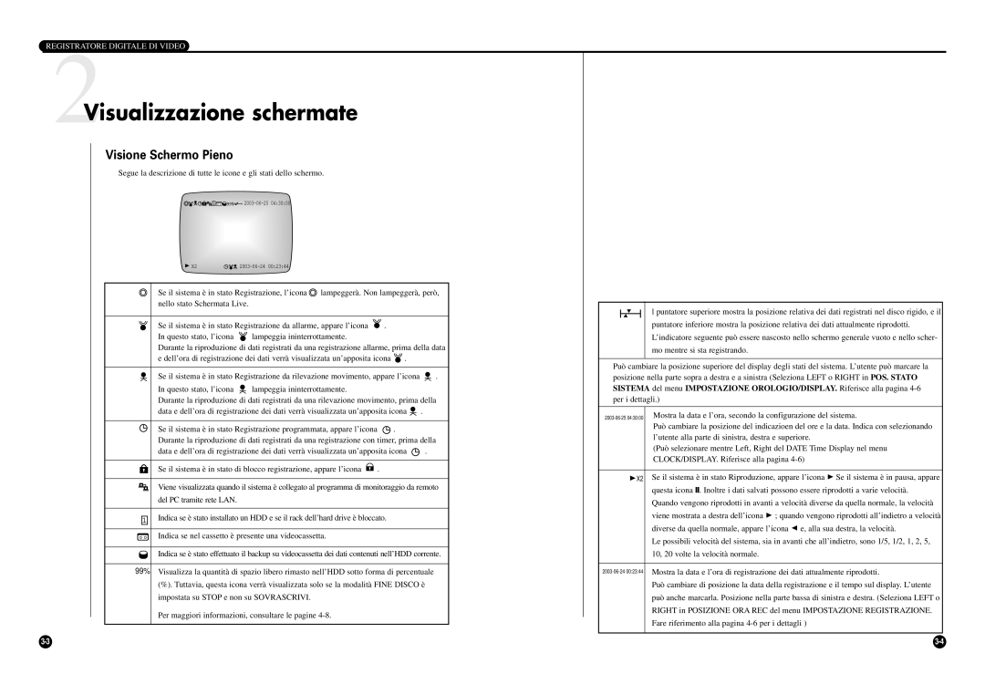 Samsung SCR-3000P manual 2Visualizzazione schermate, Visione Schermo Pieno, 10, 20 volte la velocità normale 