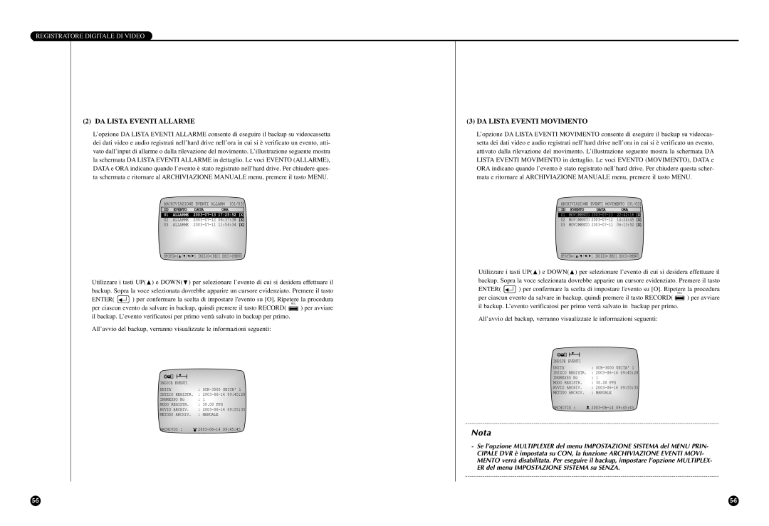 Samsung SCR-3000P manual DA Lista Eventi Allarme, DA Lista Eventi Movimento, Per avviare 