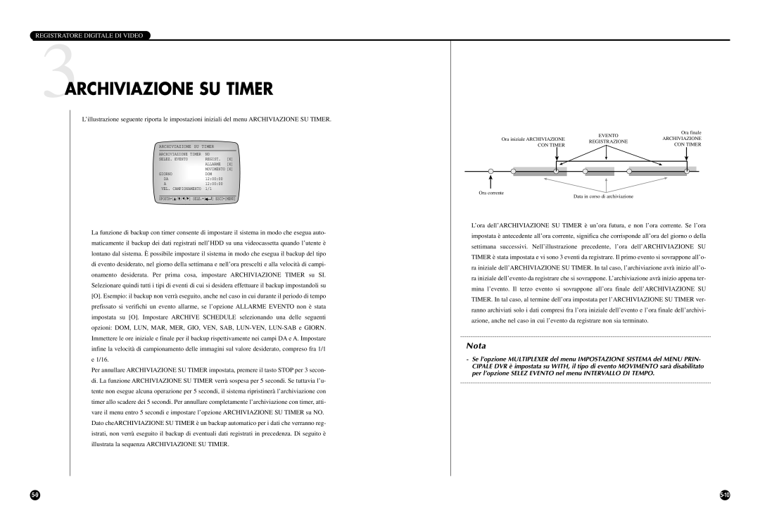 Samsung SCR-3000P manual 3ARCHIVIAZIONE SU Timer 