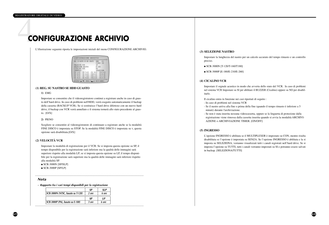 Samsung SCR-3000P manual 4CONFIGURAZIONE Archivio 