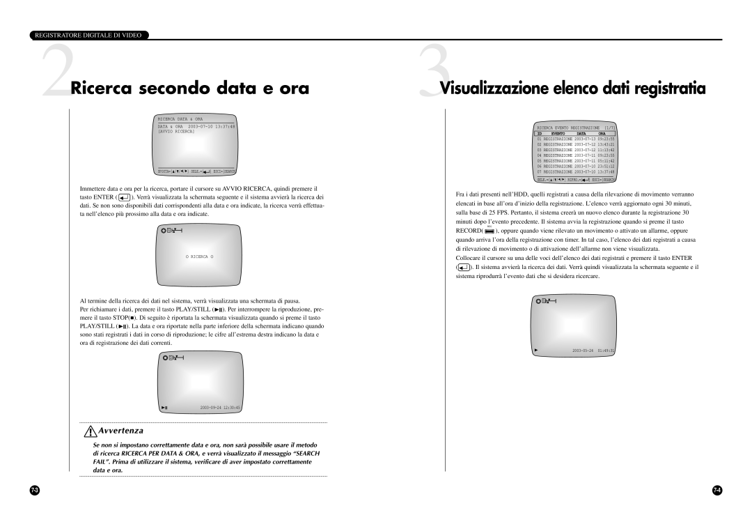 Samsung SCR-3000P manual 2Ricerca secondo data e ora, 3Visualizzazione elenco dati registratia 