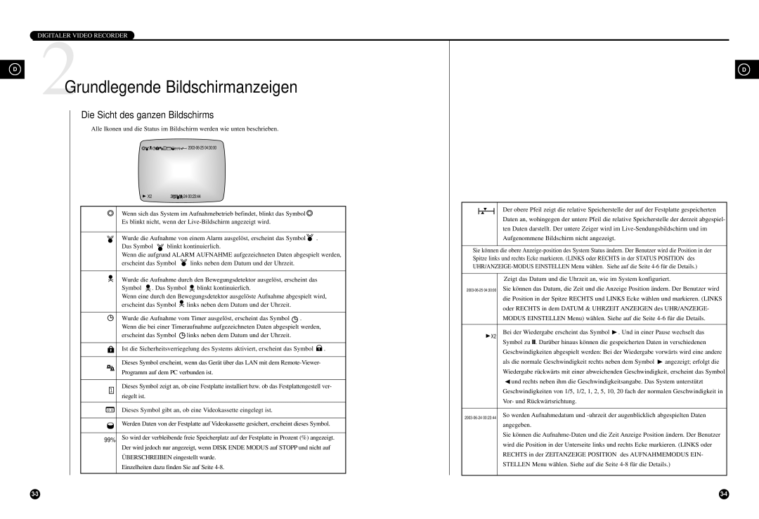 Samsung SCR-3000P Die Sicht des ganzen Bildschirms, Oder Rechts in dem Datum & Uhrzeit Anzeigen des UHR/ANZEIGE, Angegeben 