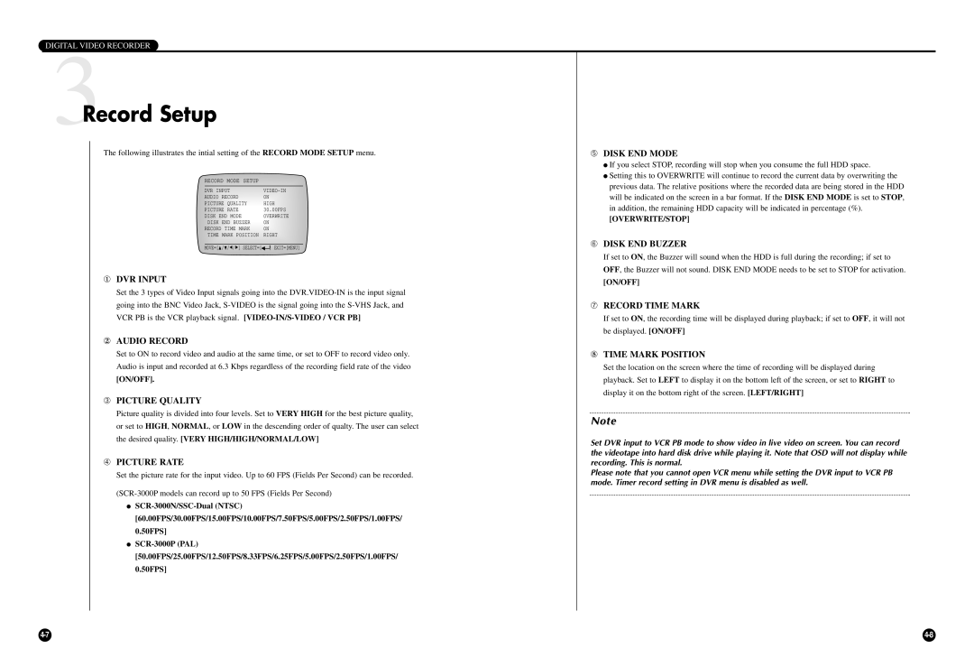 Samsung SCR-3000P manual 3Record Setup 