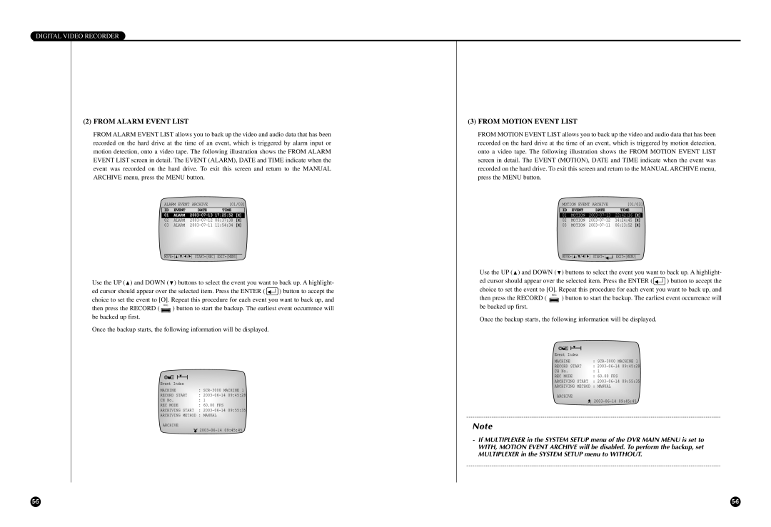 Samsung SCR-3000P manual From Alarm Event List, From Motion Event List 