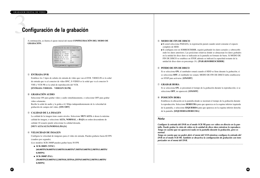 Samsung SCR-3000P manual 3Configuración de la grabación 