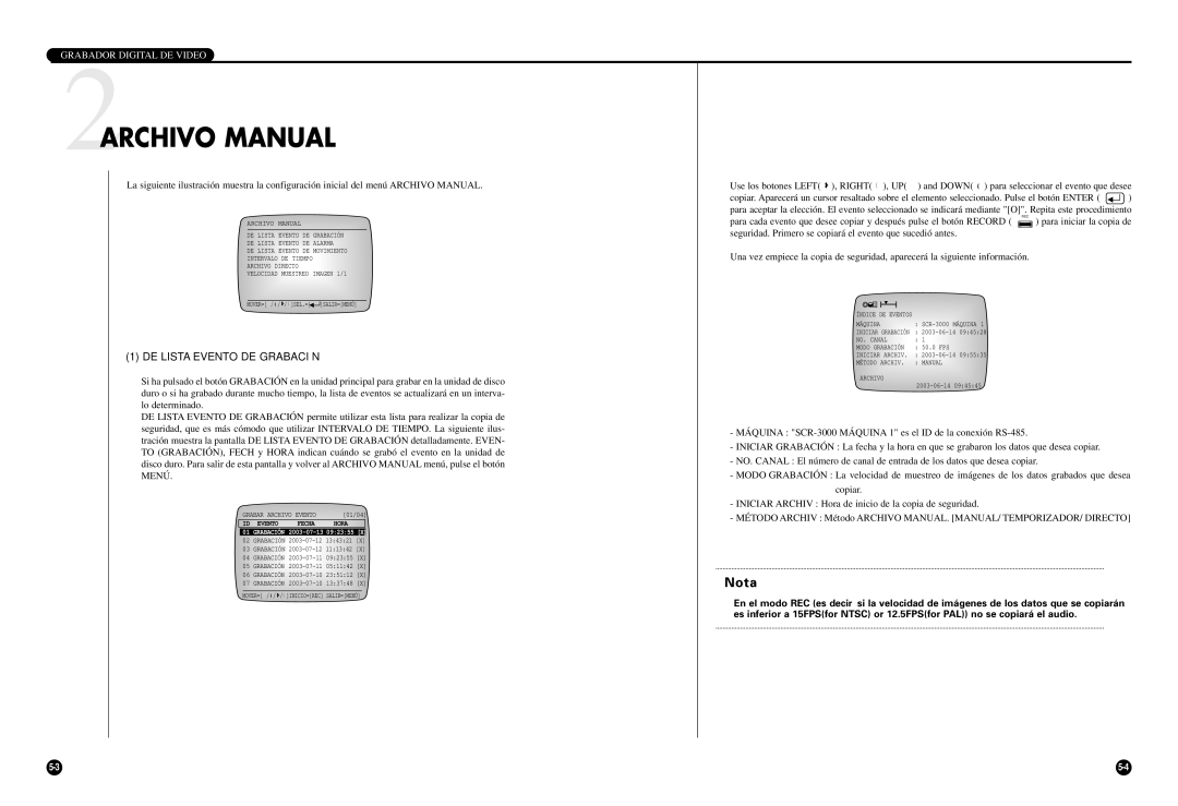 Samsung SCR-3000P manual 2ARCHIVO Manual, DE Lista Evento DE Grabación, Para iniciar la copia de 