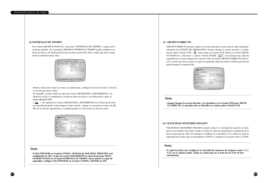 Samsung SCR-3000P manual Intervalo DE Tiempo, Archivo Directo, Velocidad Muestreo Imagen 