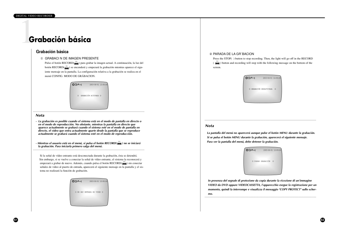 Samsung SCR-3000P manual 1Grabación básica, ① Grabación DE Imagen Presente, ② Parada DE LA Grábacion 