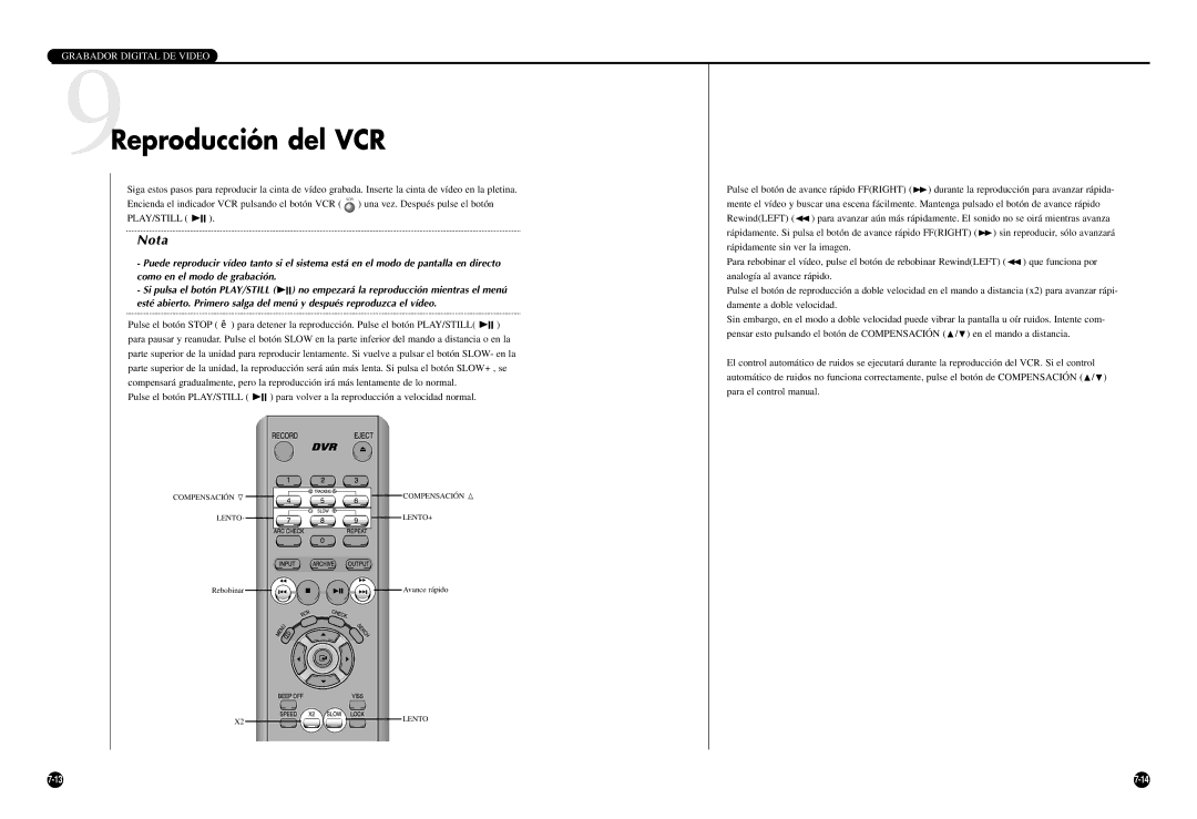 Samsung SCR-3000P manual 9Reproducción del VCR 