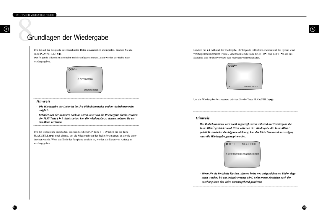 Samsung SCR-3000P manual Grundlagen der Wiedergabe 