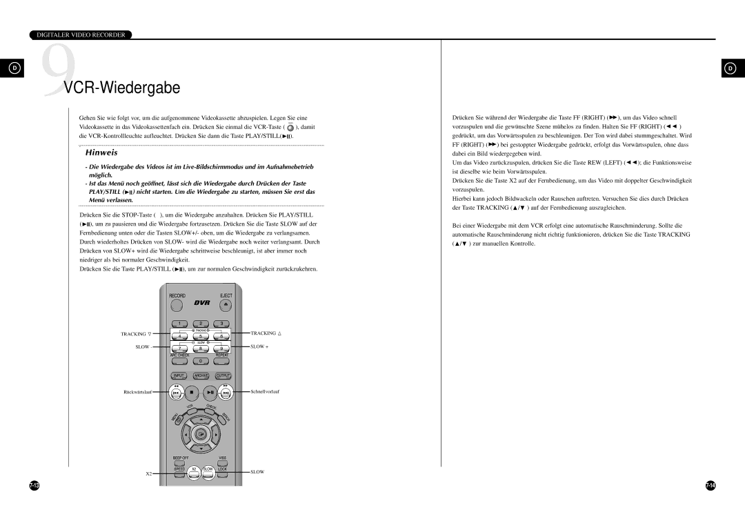 Samsung SCR-3000P manual 9VCR-Wiedergabe, Menü verlassen 