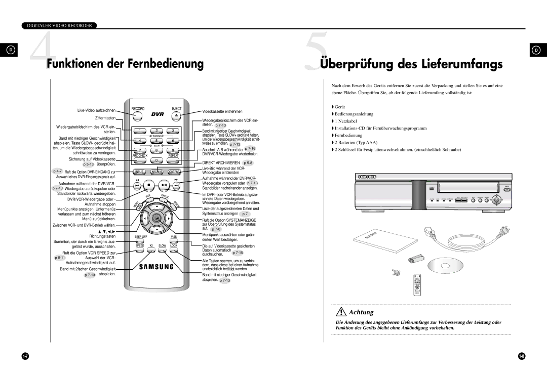 Samsung SCR-3000P Gerät, Bedienungsanleitung, Netzkabel, Installations-CD für Fernüberwachungsprogramm, Fernbedienung 