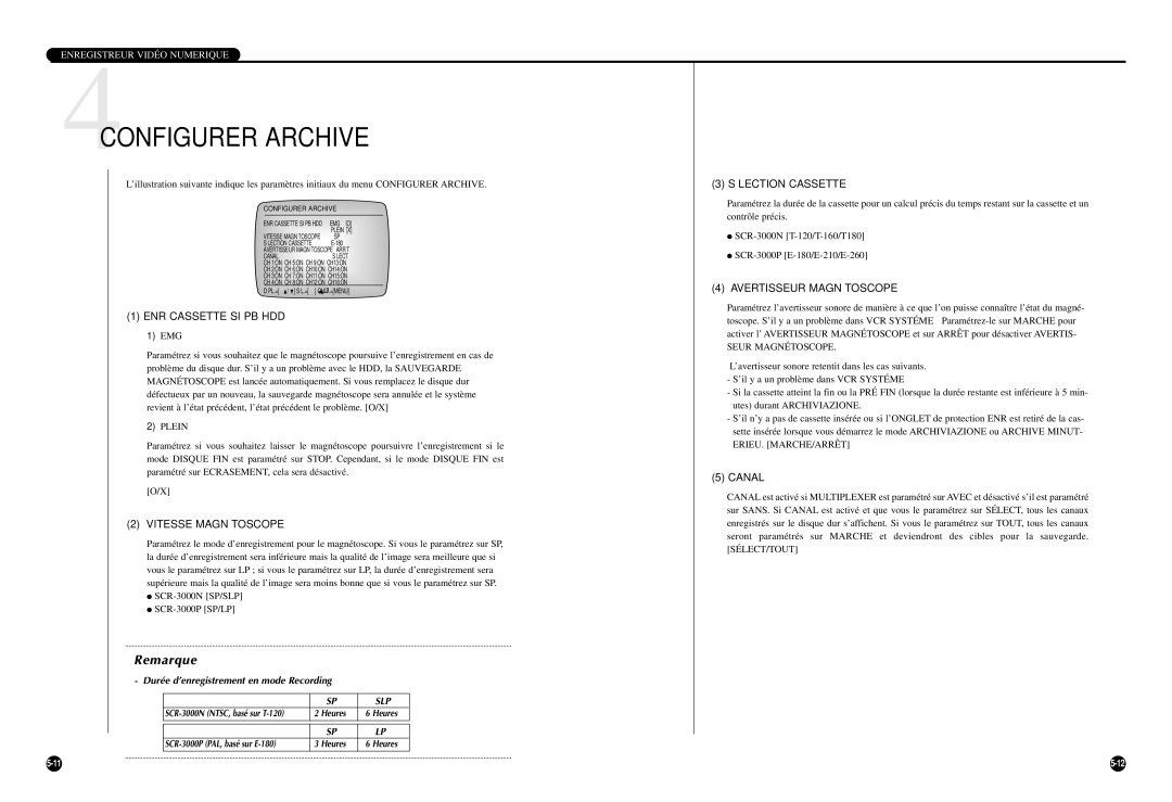 Samsung SCR-3000P manual 4CONFIGURER Archive 