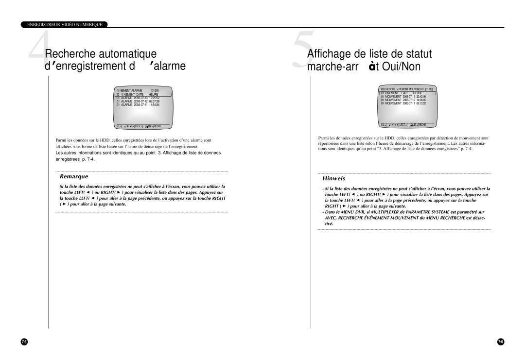 Samsung SCR-3000P manual 4Recherche automatique d’enregistrement d’alarme, Événement Date 