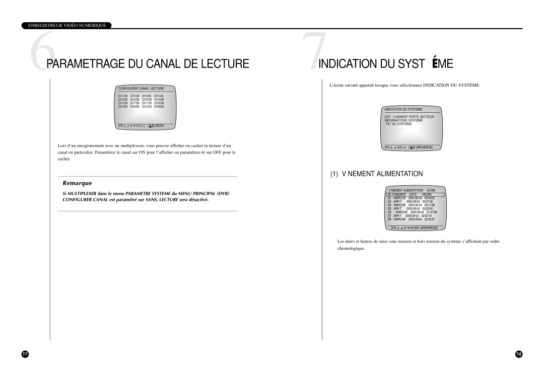 Samsung SCR-3000P manual 6PARAMETRAGE DU Canal DE Lecture, 7INDICATION DU Systéme 