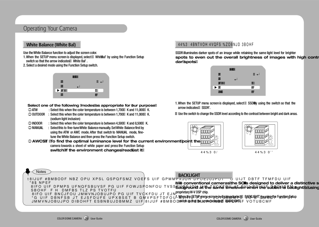 Samsung SCV-2080R Backlight, Use the White Balance function to adjust the screen color, Sodium light inclusion, Ssdr OFF 