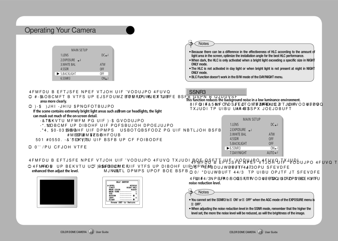 Samsung SCV-2080R manual Enhanced then adjust the level, Main Setup Lens Exposure White BAL, SSNR3 DAY/NIGHT 